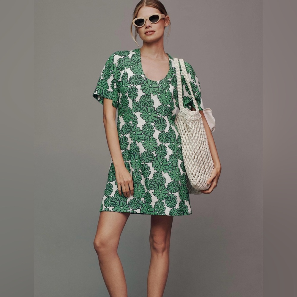 Anthropologie porridge short sleeve crew neck linen mini dress